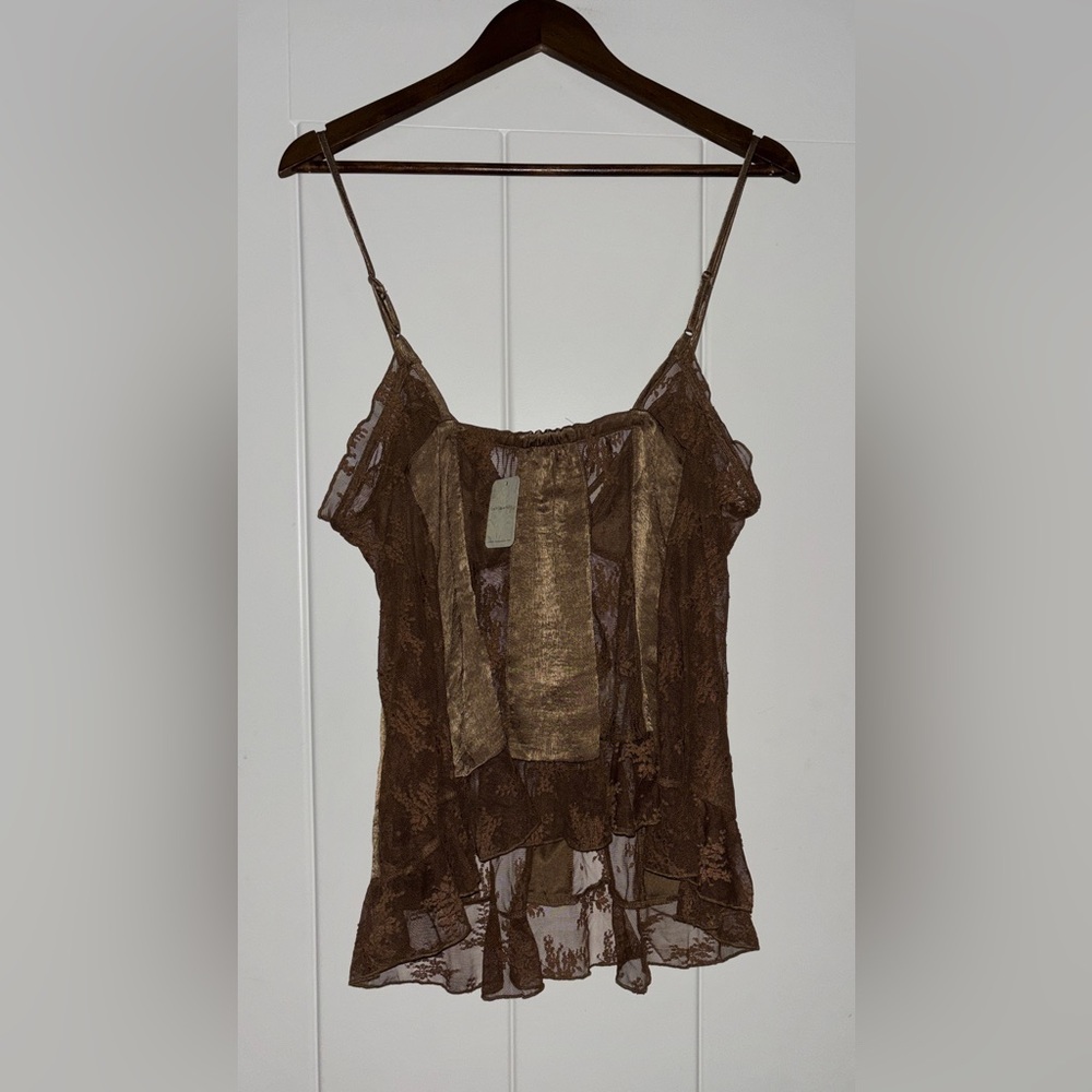 Intimately Free Morning Breeze Tunic ‎ In Toffee Women L Romantic Lace Relax NEW - Picture 2 of 10